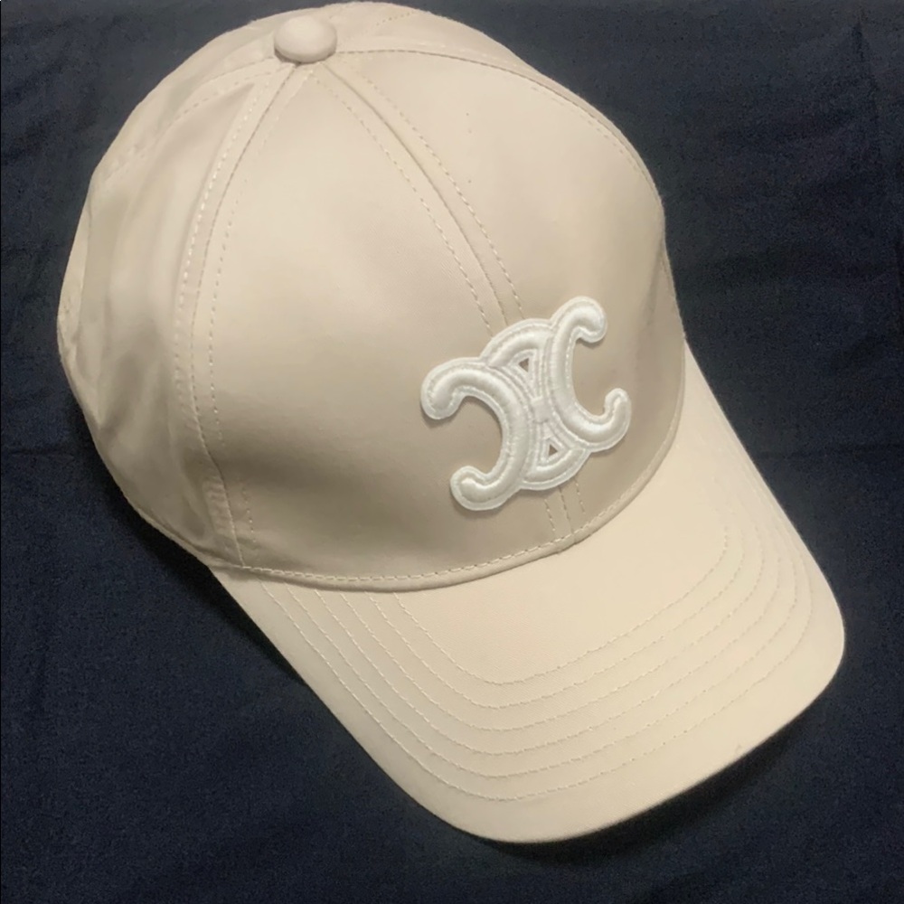 Celine Cream Cap with White Emblem